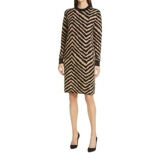 BOSS Hugo Boss Fadrella Wool/Alpaca Blend Chevron Sweater Dress in Brown/Black